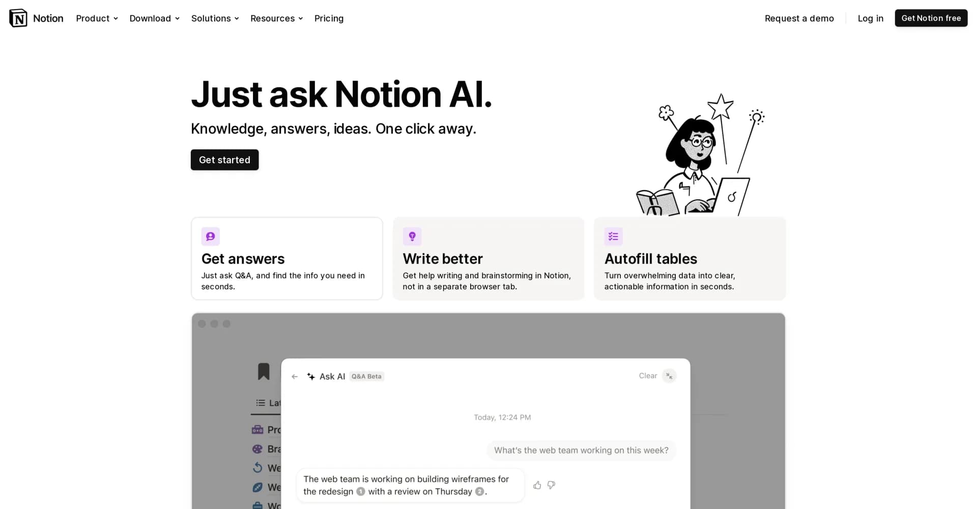 Notion AI homepage screenshot — Your all-in-one workspace for notes, docs, and tasks.