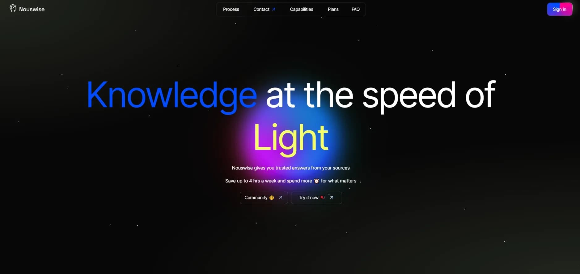 Nouswise homepage screenshot — Your personal search engine for trusted information.