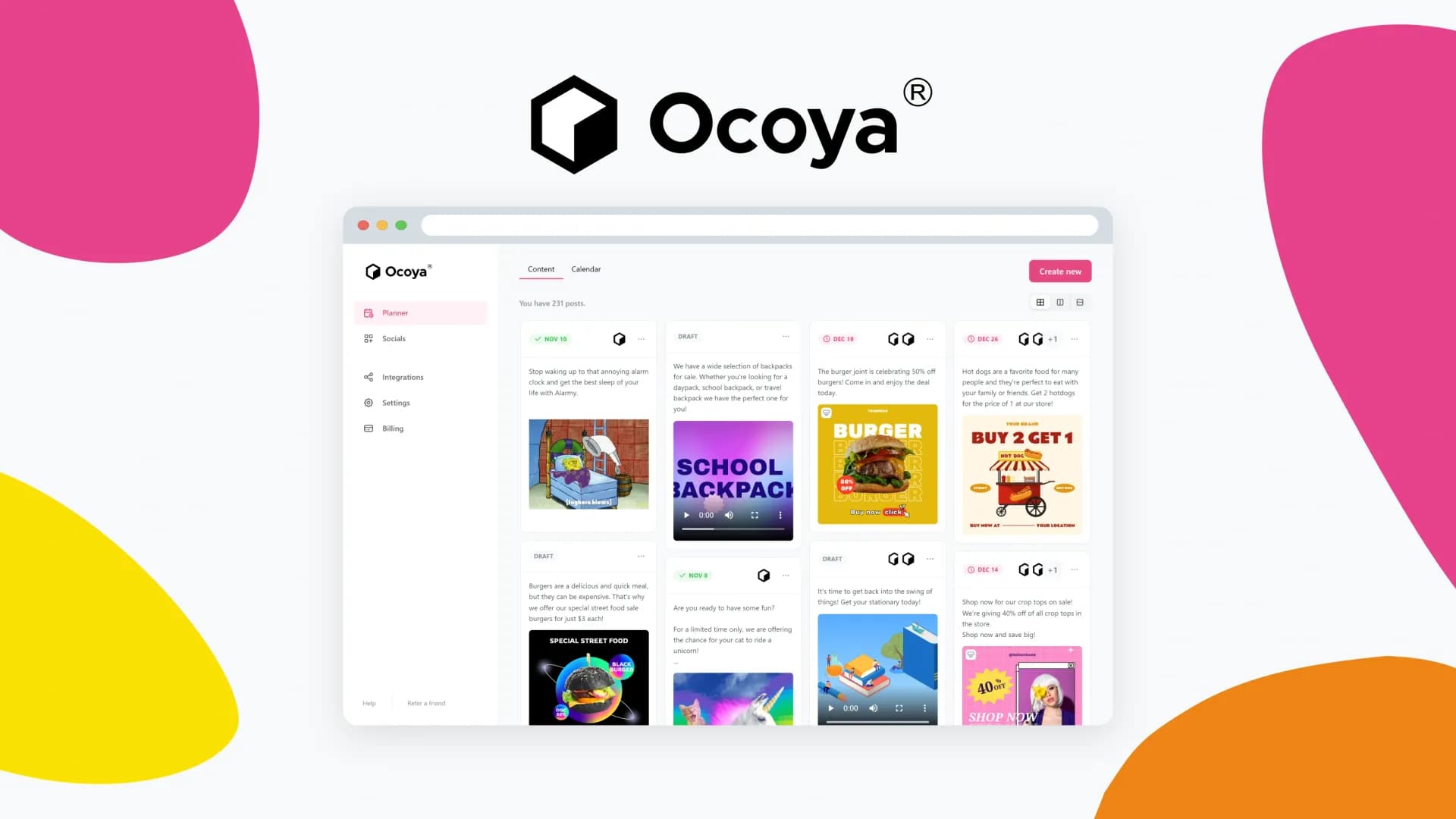 Ocoya homepage screenshot — Your AI-powered hub for seamless social media scheduling and