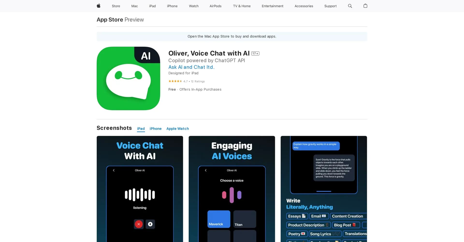 Oliver homepage screenshot — Chat with AI using your voice.