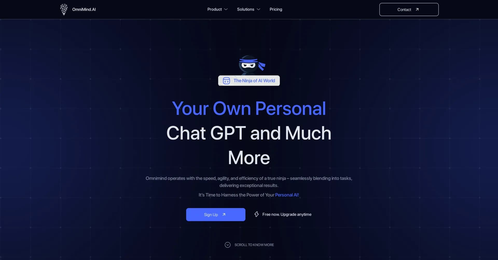 OmniMind homepage screenshot — Build custom AI systems effortlessly