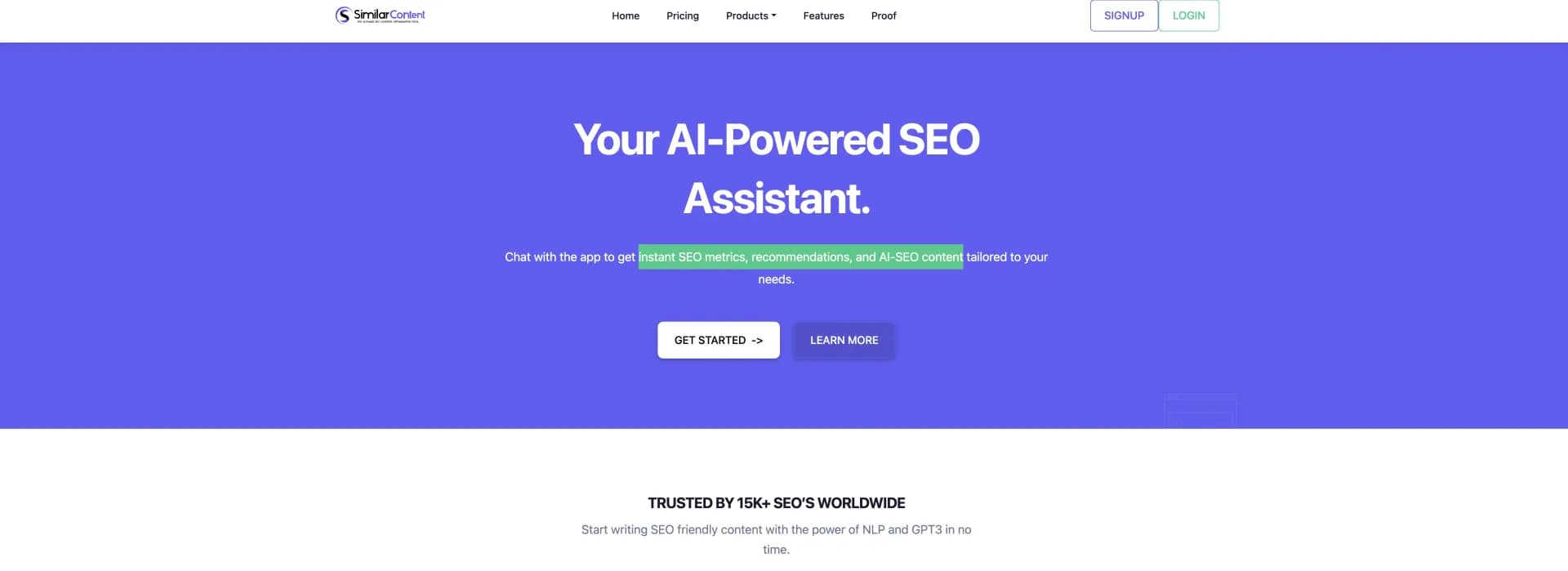 Onpage.ai homepage screenshot — AI-powered SEO assistant: Chat, analyze, optimize.