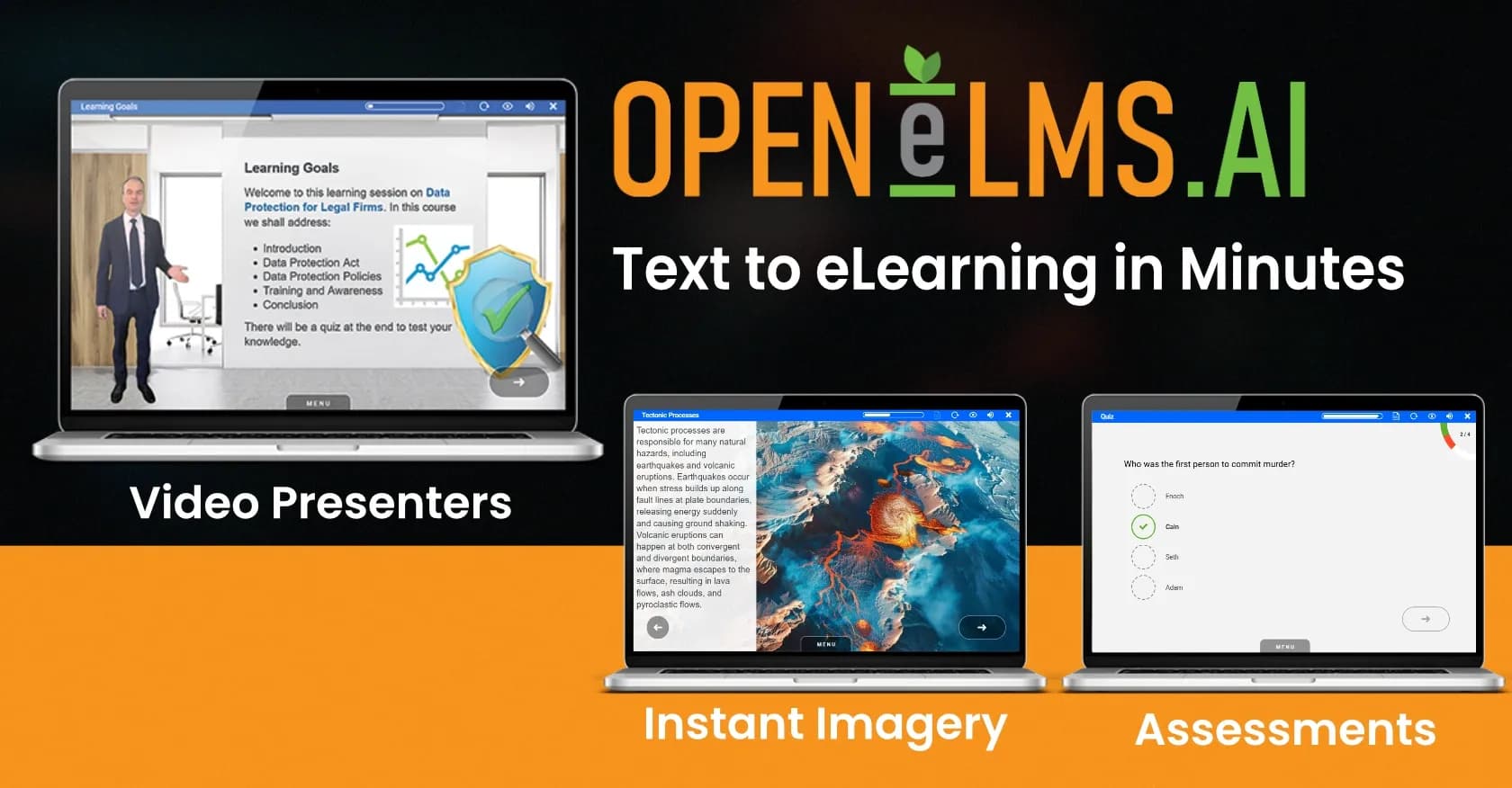Open eLMS AI homepage screenshot — Create high-quality multimodal eLearning in minutes from tex
