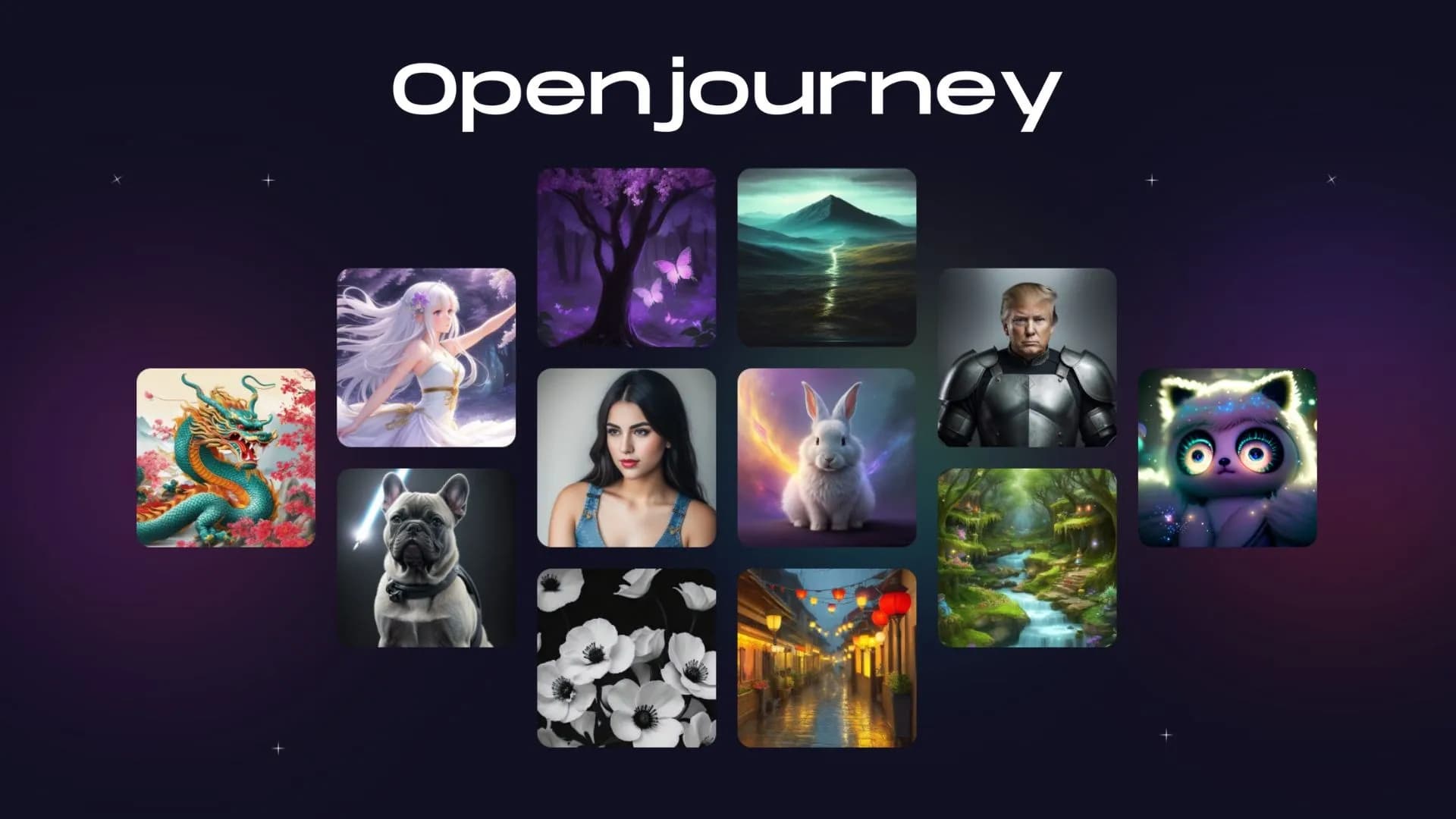 Openjourney Bot homepage screenshot — Generates unique art from text prompts.