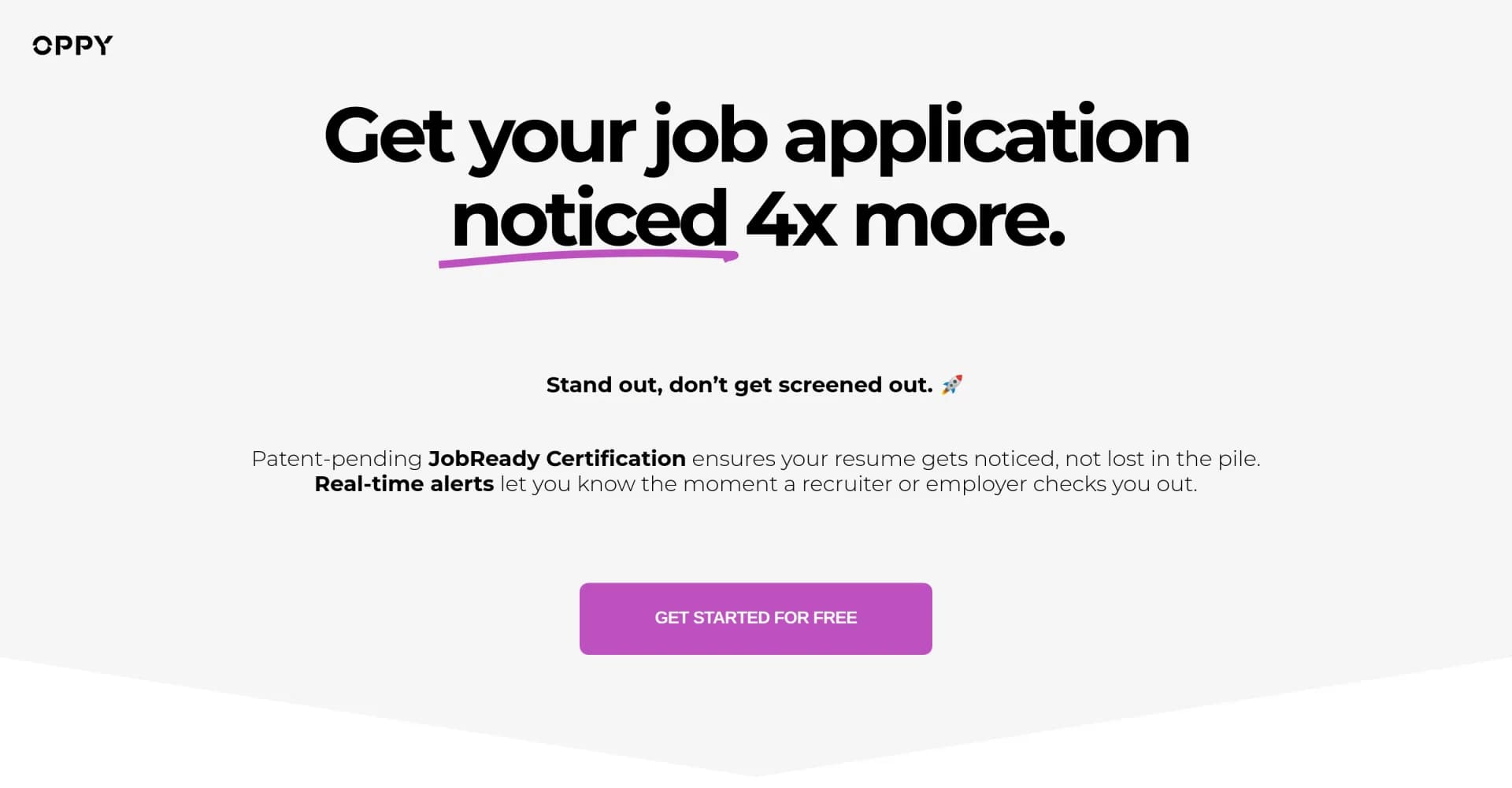 Oppy homepage screenshot — Get your job application noticed 4x more