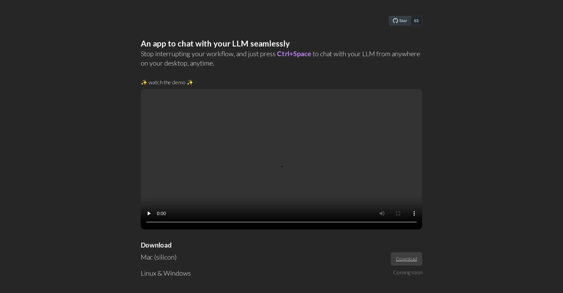 Orac Interface homepage screenshot — Chat with your LLM seamlessly from anywhere on your desktop.