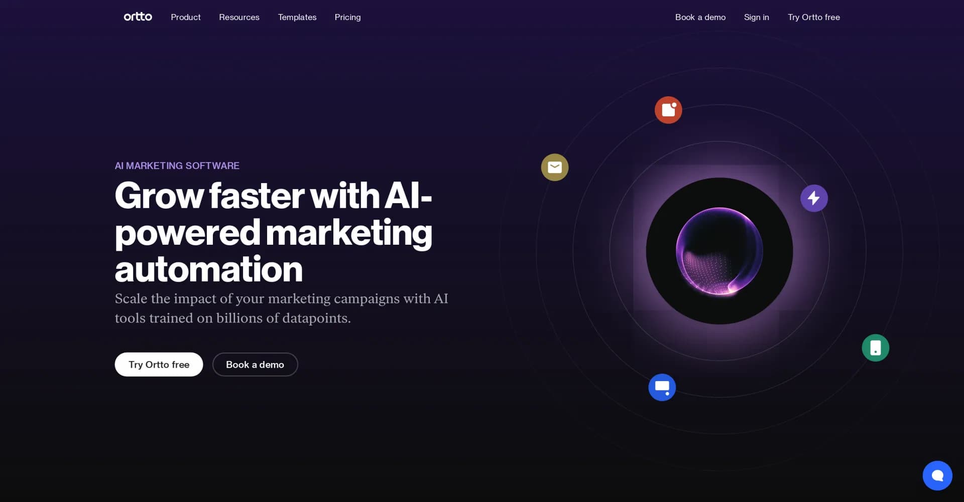 Ortto AI homepage screenshot — Predict email success and boost marketing with AI.