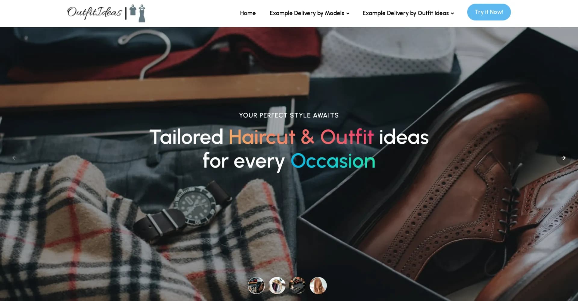 Outfit Ideas homepage screenshot — AI-powered fashion stylist for personalized outfit ideas.
