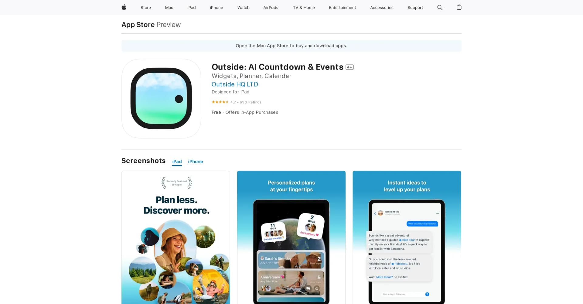 Outside AI homepage screenshot — Manage Countdowns & Events with AI