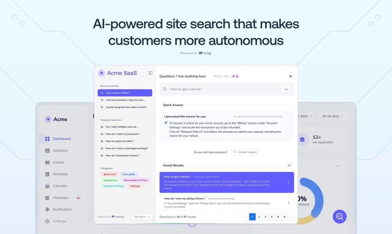 Overlay homepage screenshot — AI-Powered Site Search Experience