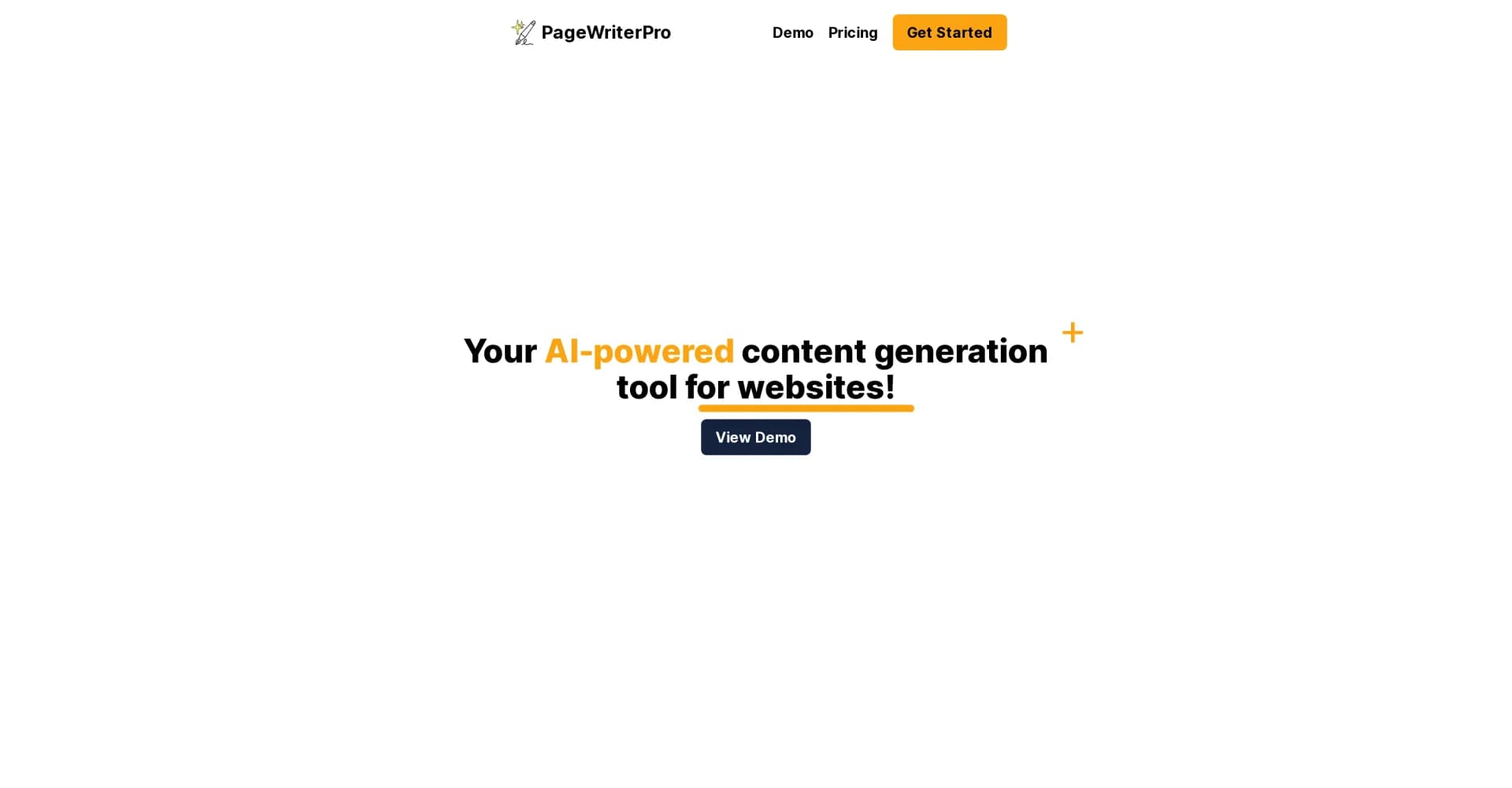 Page Writer Pro homepage screenshot — AI-powered content generation for websites