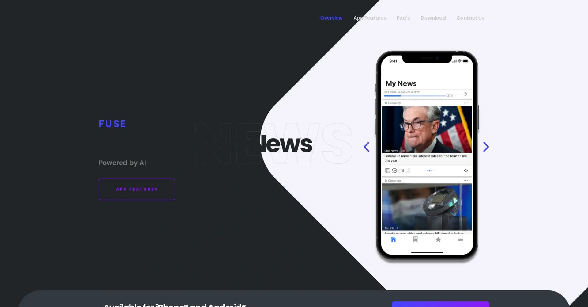 Fuse News homepage screenshot — AI-powered personalized news for smarter browsing