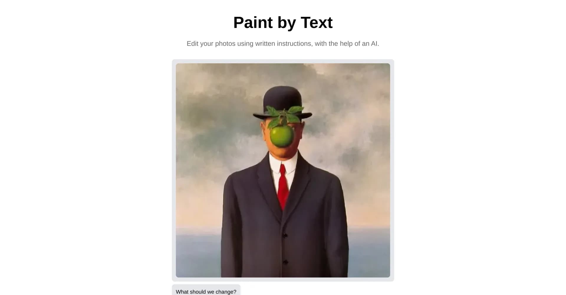 Paint By Text homepage screenshot — Edit photos with words, powered by AI.