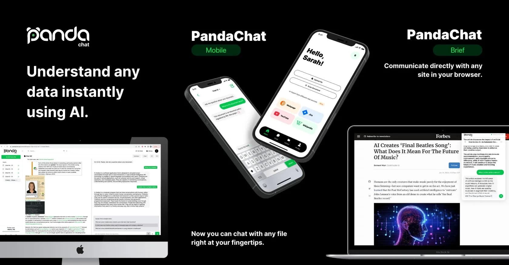 PandaChat homepage screenshot — Understand any data instantly with AI.