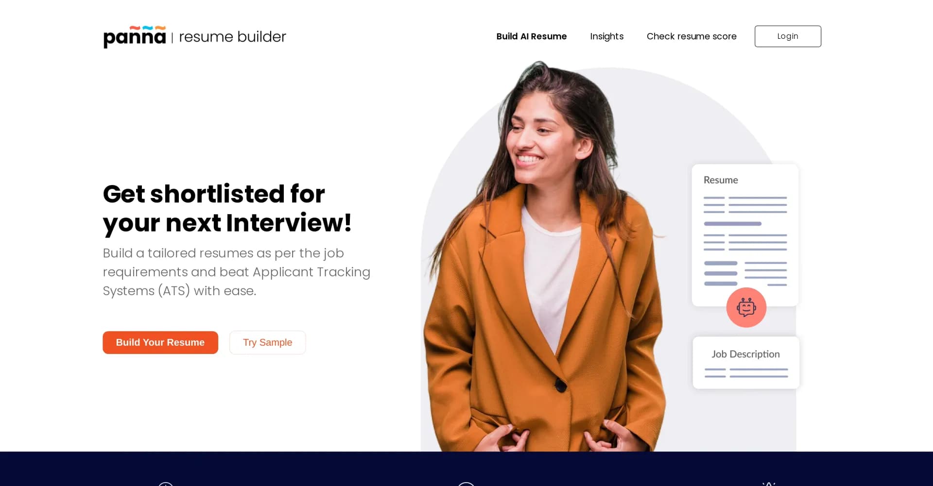 Panna Resume Builder homepage screenshot — Get shortlisted for your next interview.
