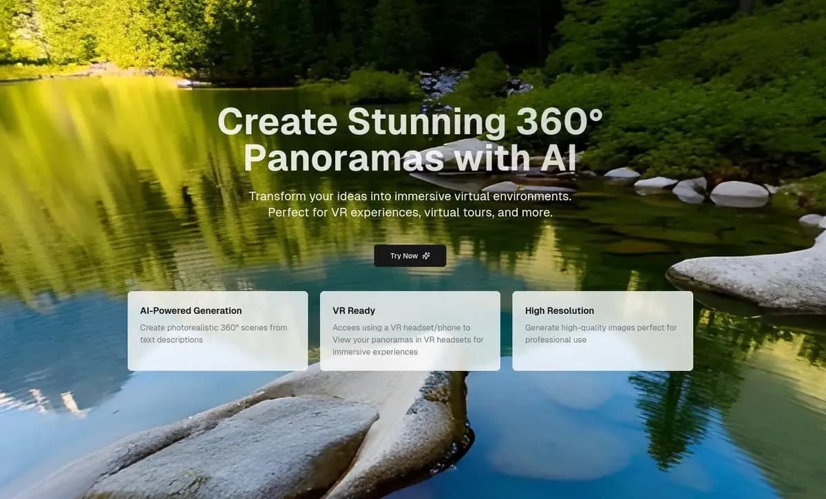 PanoPulse homepage screenshot — Generate immersive 360 panoramas with AI