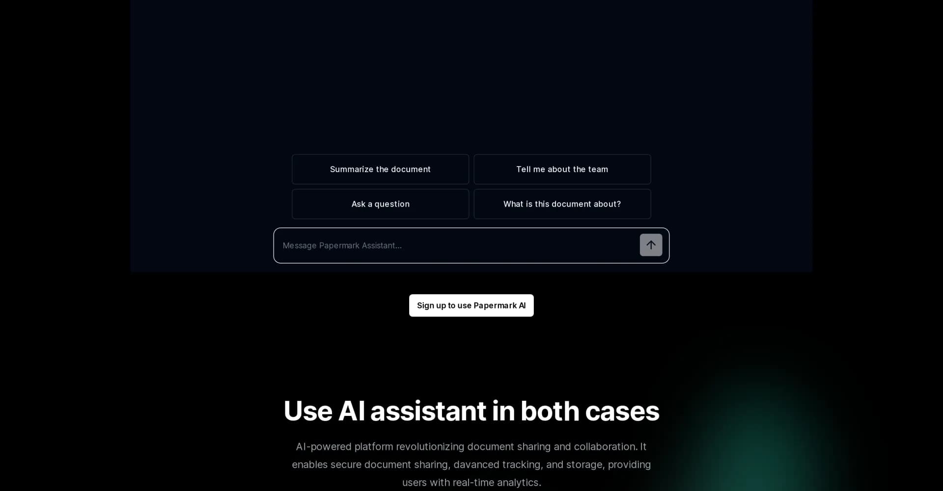 Papermark homepage screenshot — AI-powered document sharing and collaboration assistant