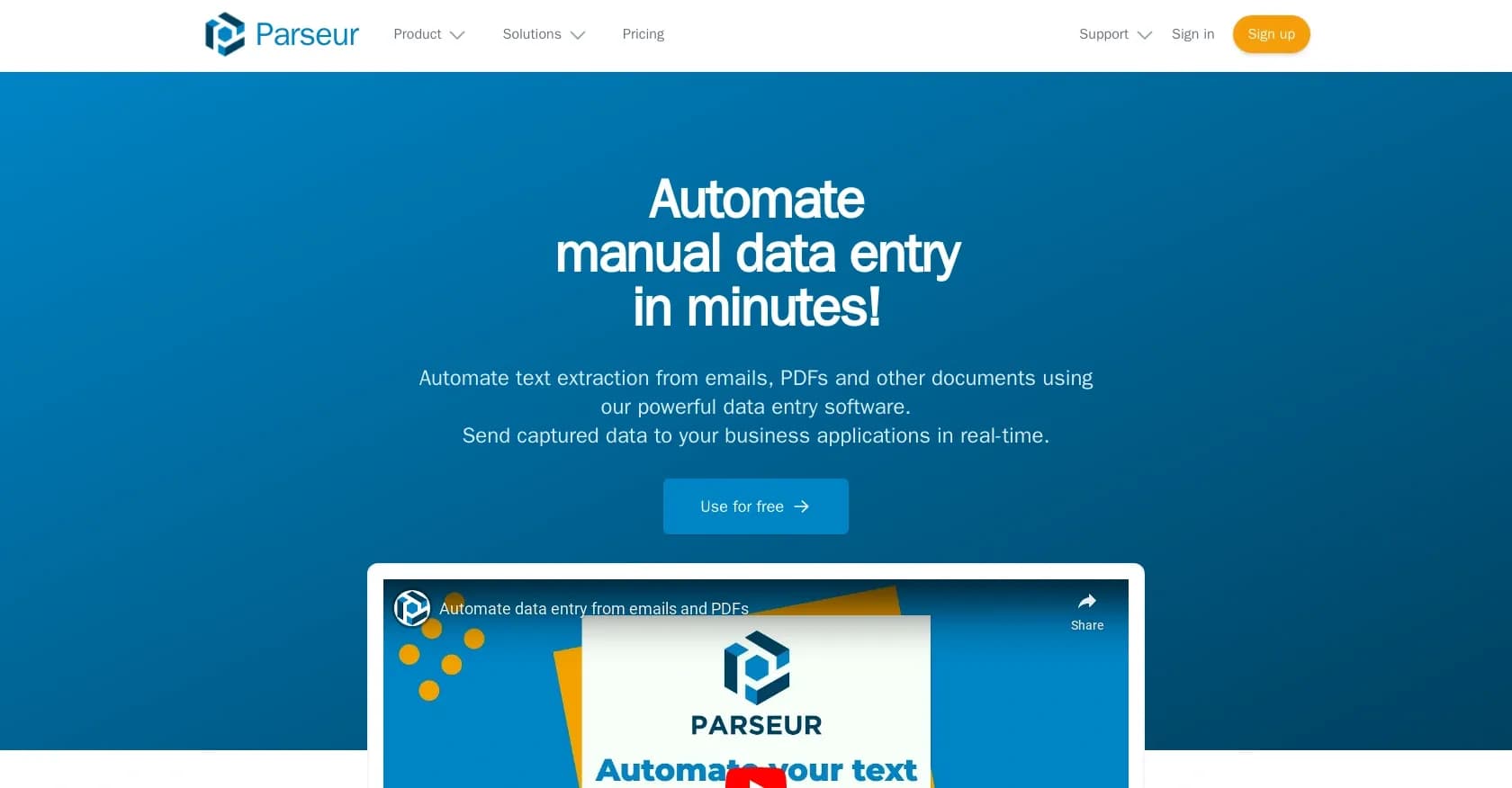 Parseur homepage screenshot — Automate text extraction from documents