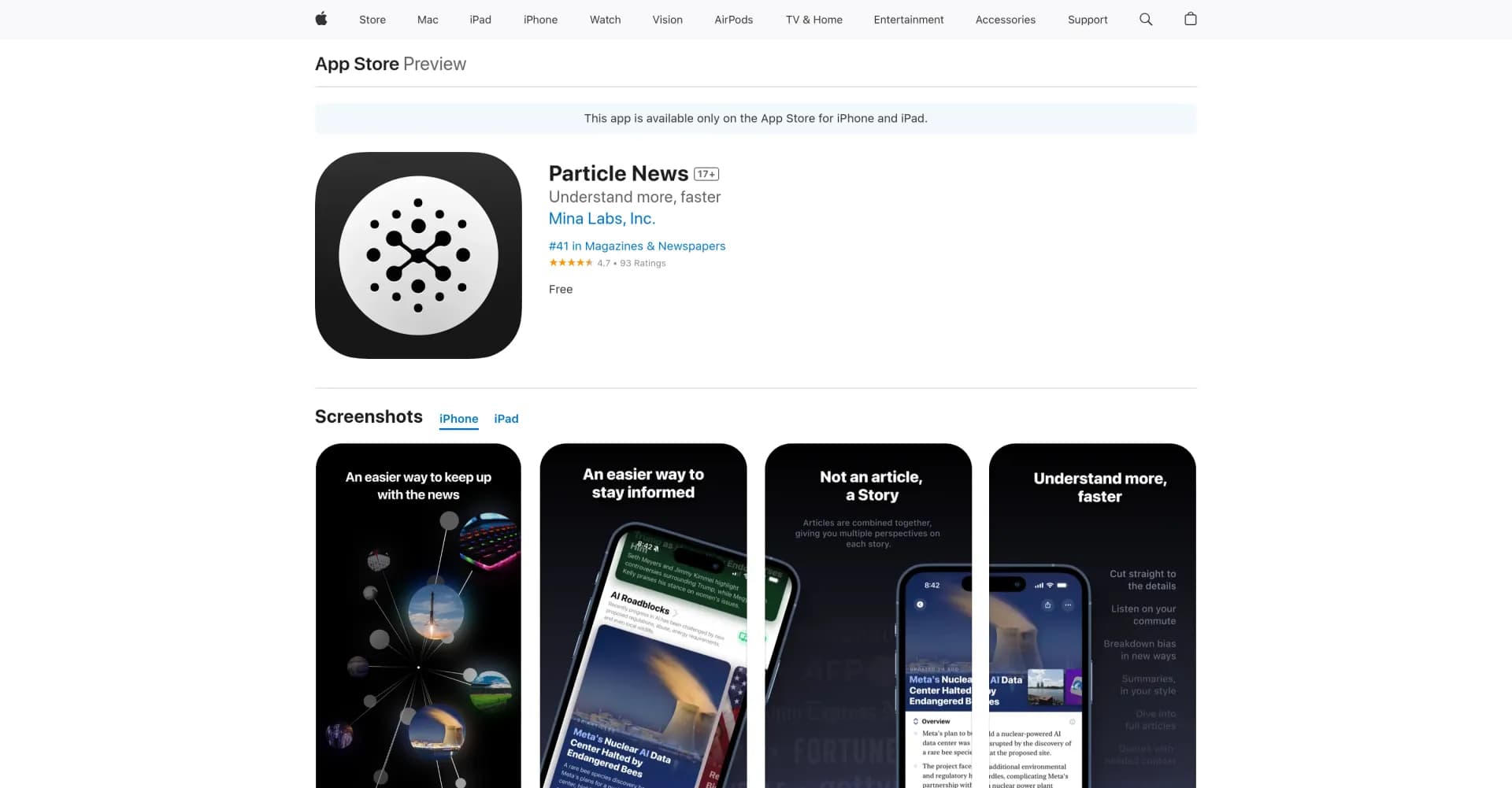 Particle News homepage screenshot — Understand more, faster with personalized news.