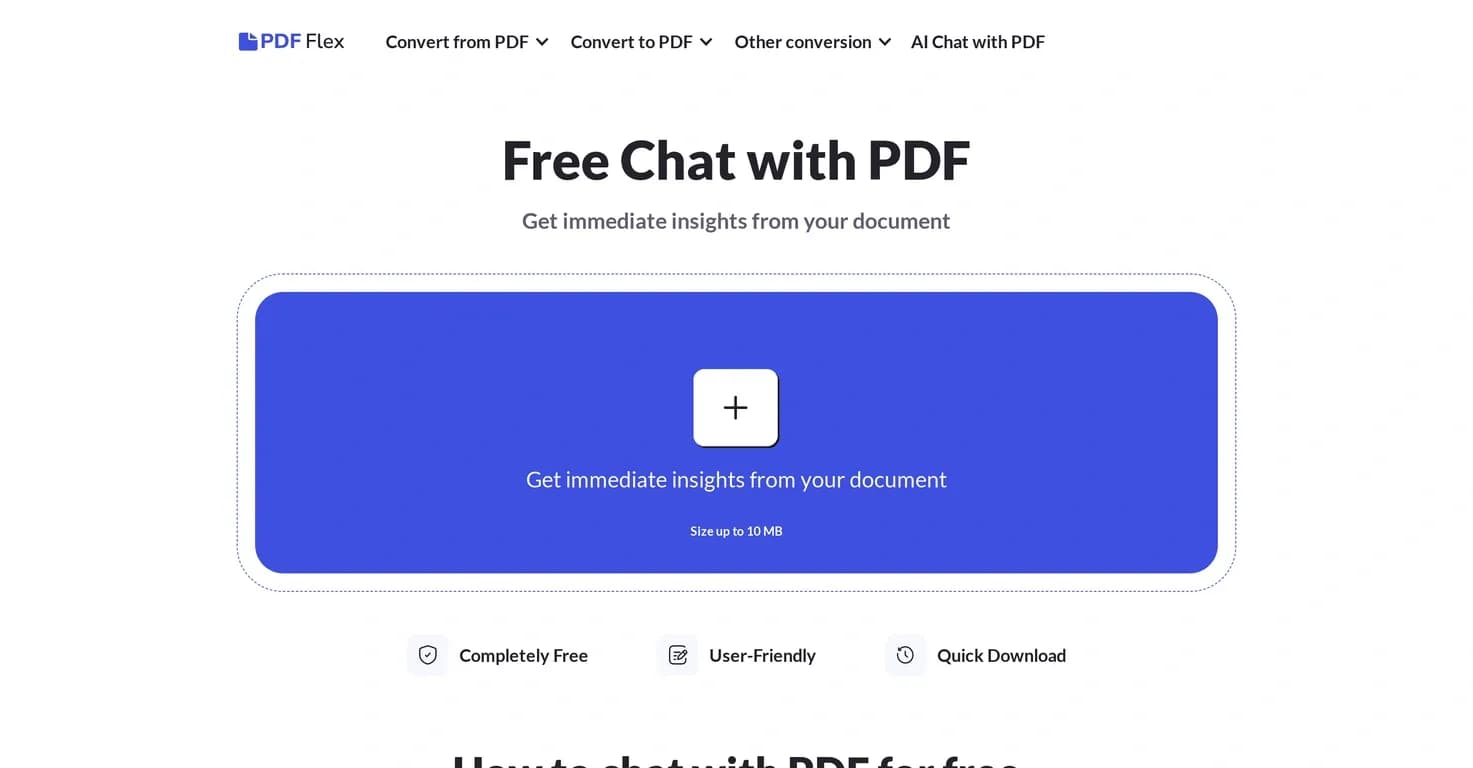 PDF Flex homepage screenshot — Chat with your PDF for instant insights