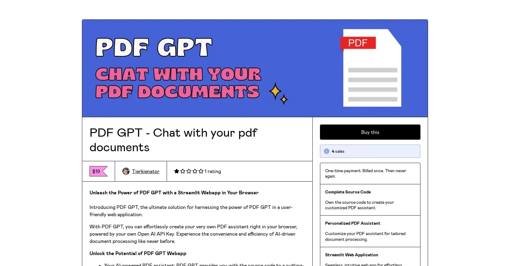 PDF GPT homepage screenshot — Chat with your PDF documents using AI