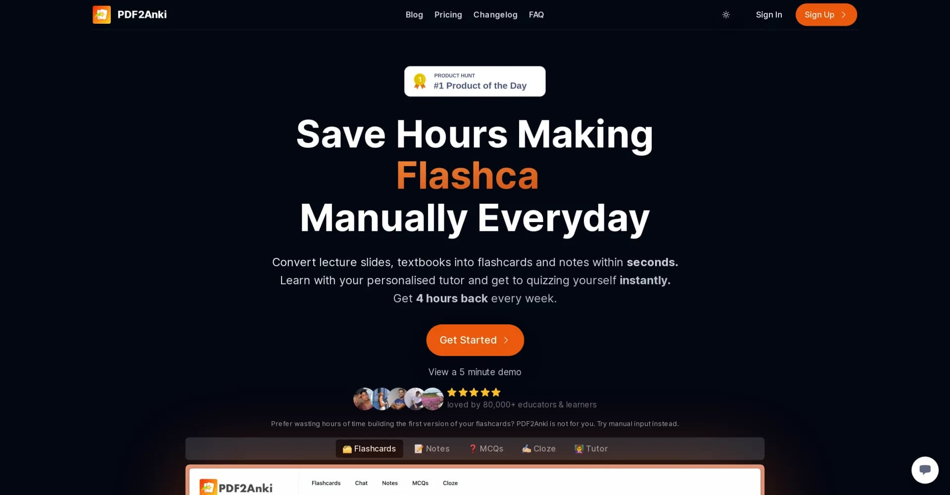 Memo (Formerly PDF2ANKI) homepage screenshot — Convert lecture slides and notes into flashcards instantly.