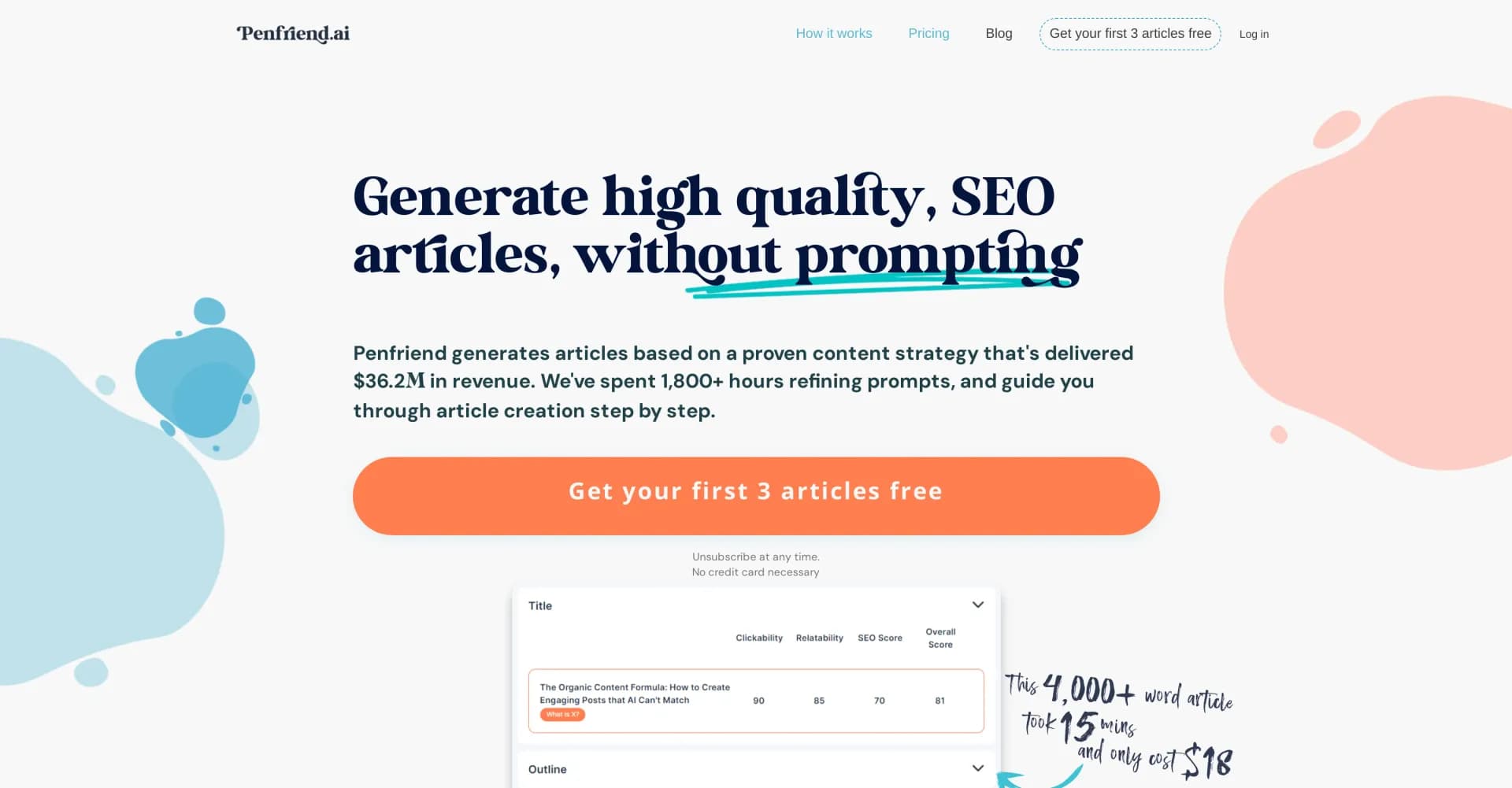 Penfriend homepage screenshot — AI content writer that generates high-quality, SEO-driven ar