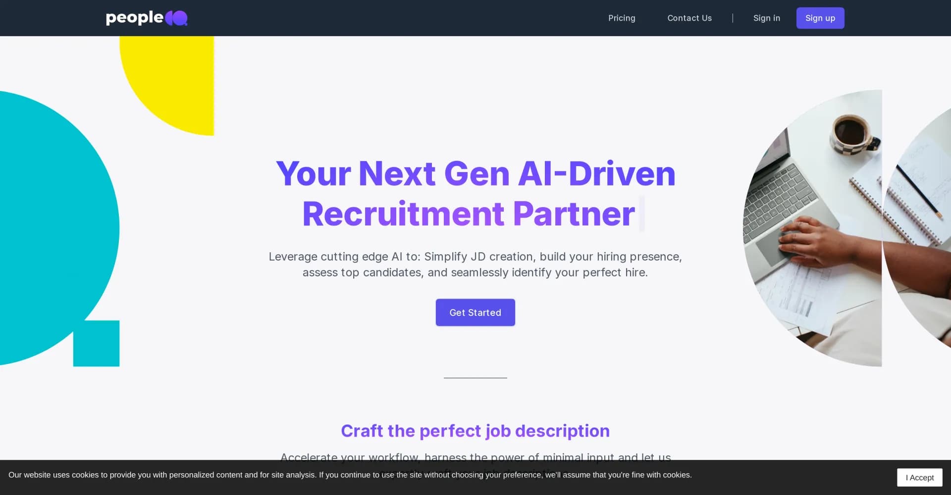 peopleCQ homepage screenshot — Accelerate hiring with precise candidate descriptions