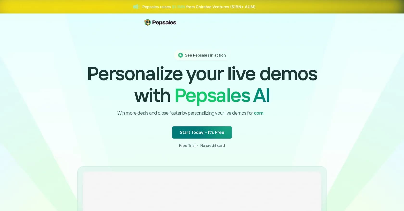 Pepsales homepage screenshot — AI-powered product demos to boost B2B SaaS sales