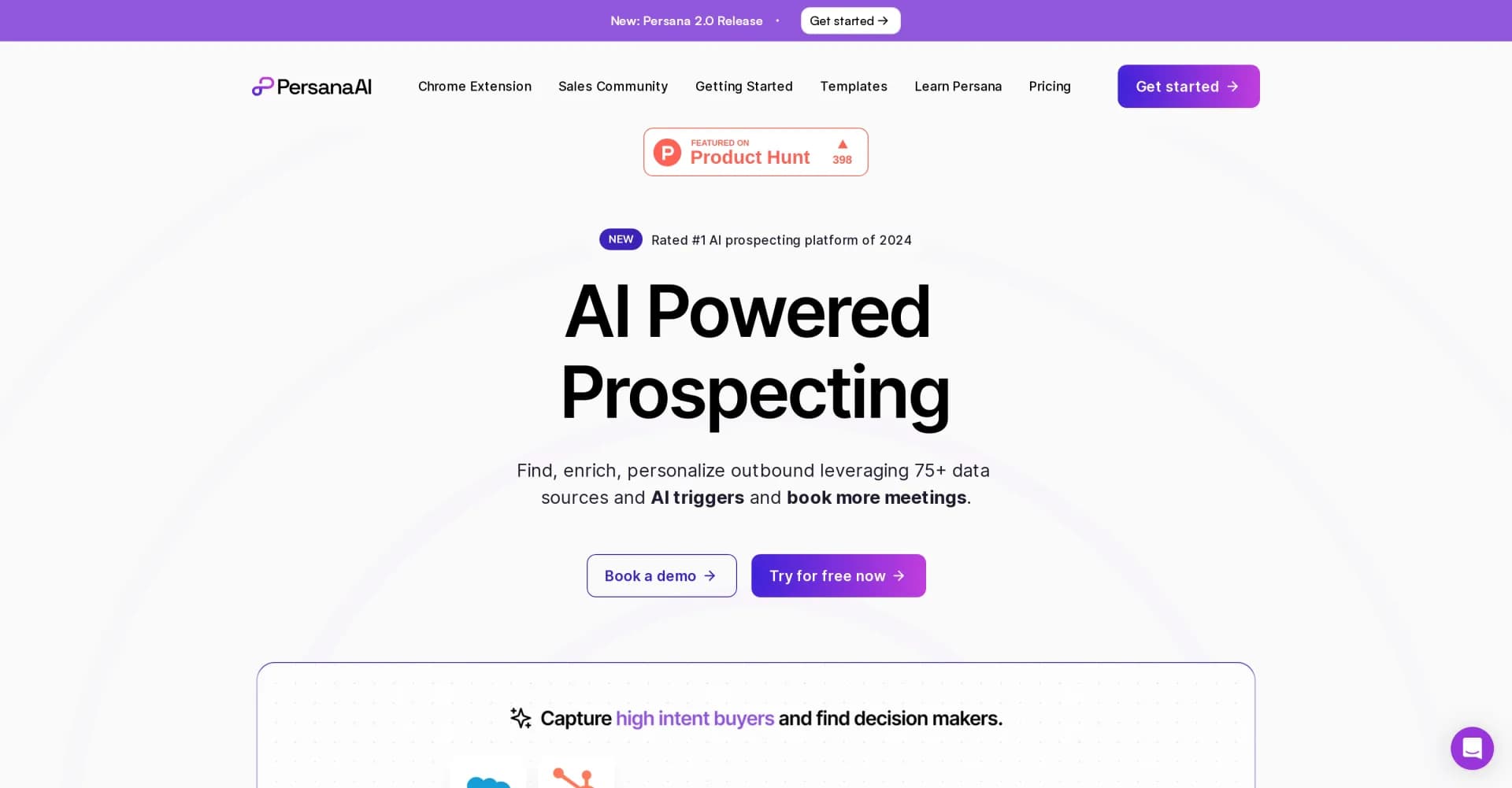 Persana AI homepage screenshot — 10x Sales Productivity with AI Copilot