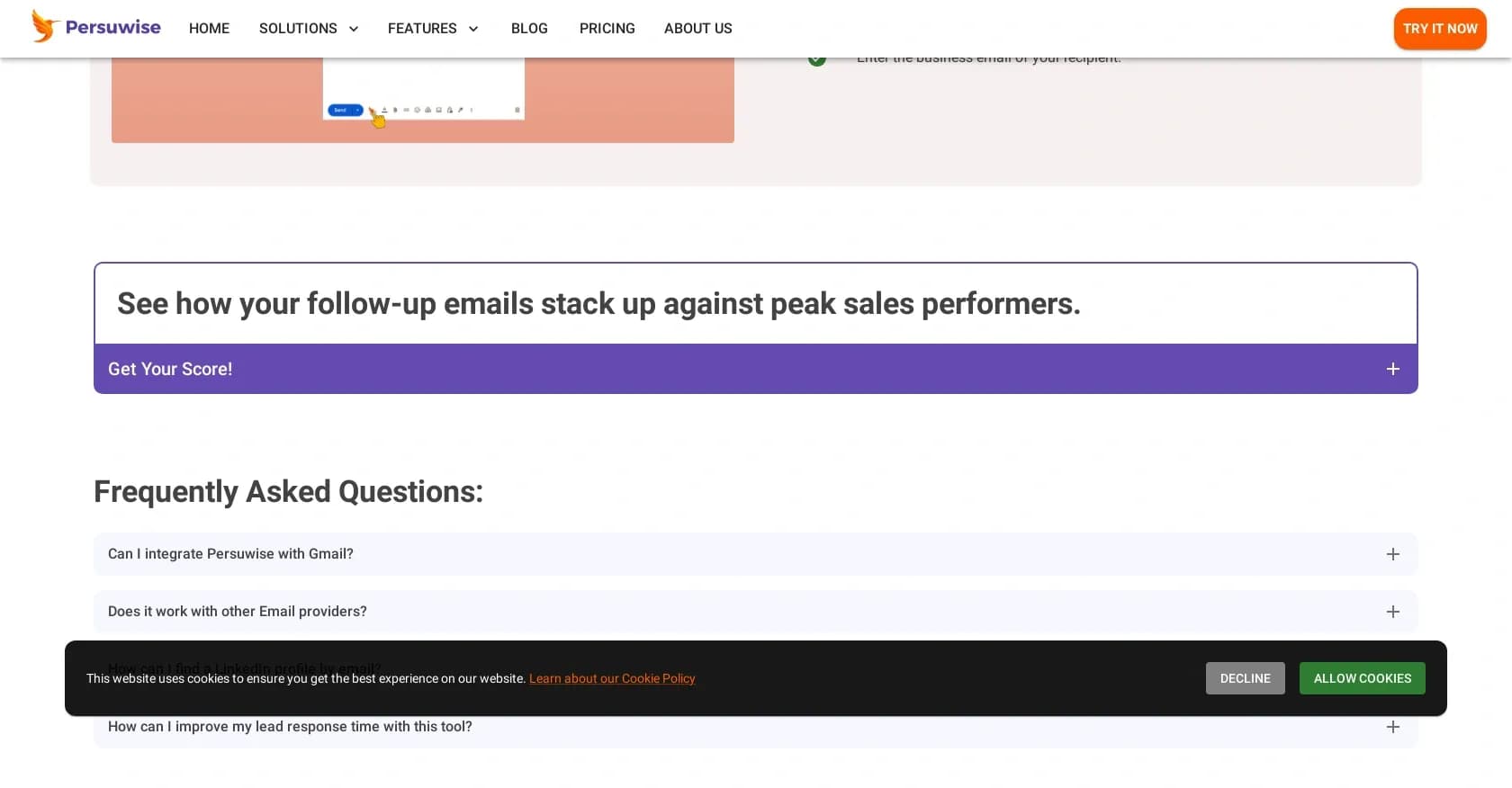 Persuwise homepage screenshot — AI-powered email enhancement for effective outreach