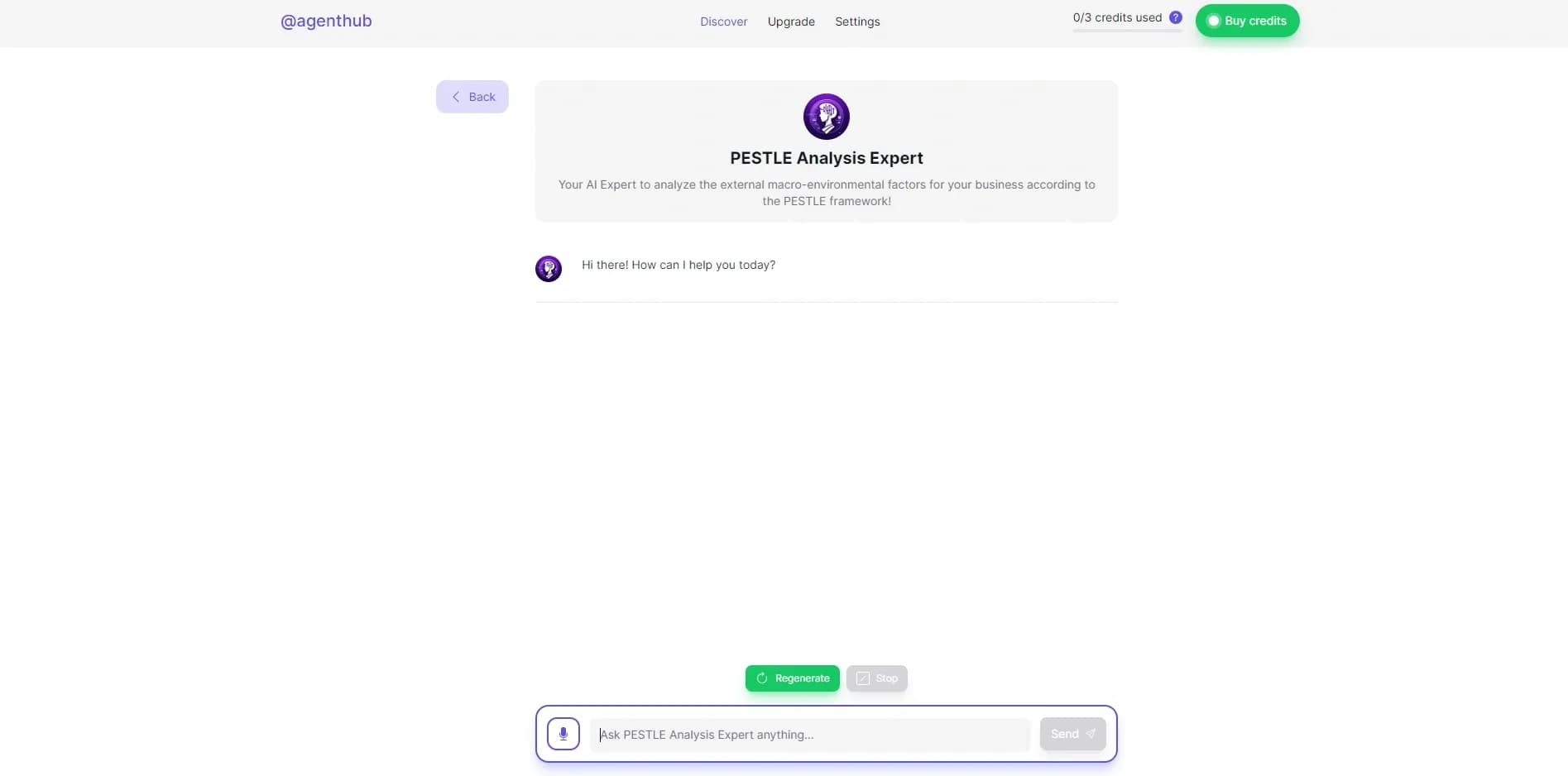 PESTLE Analysis Expert homepage screenshot — AI-powered PESTLE analysis for your business