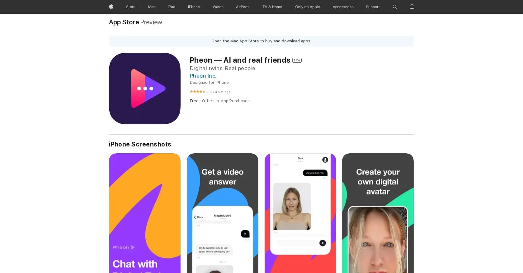 Pheon homepage screenshot — Twin chatbots for human-like conversations.