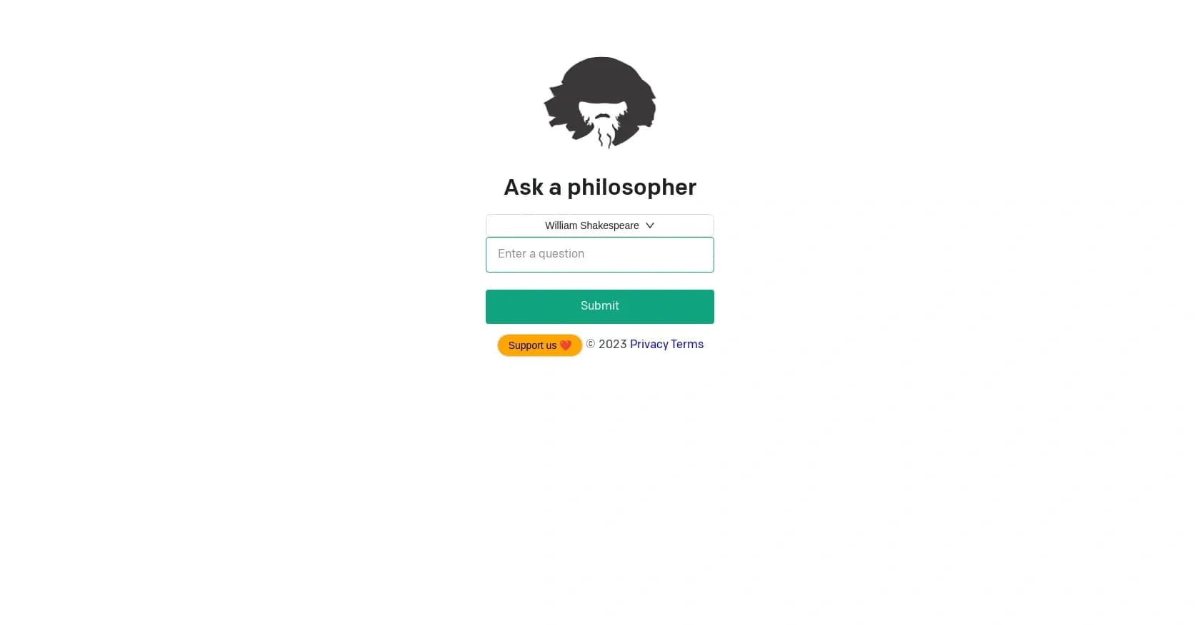 Philosophy homepage screenshot — Chat with history's greatest thinkers