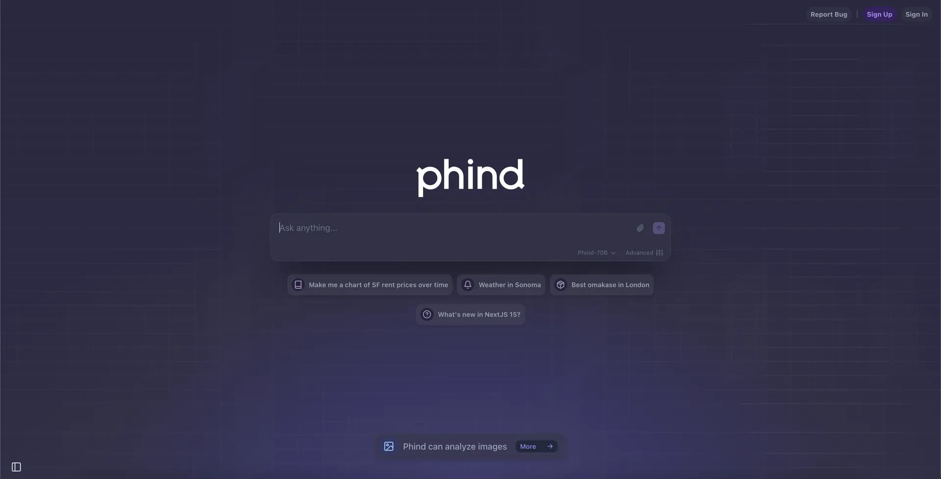 Phind homepage screenshot — The AI search engine for developers.