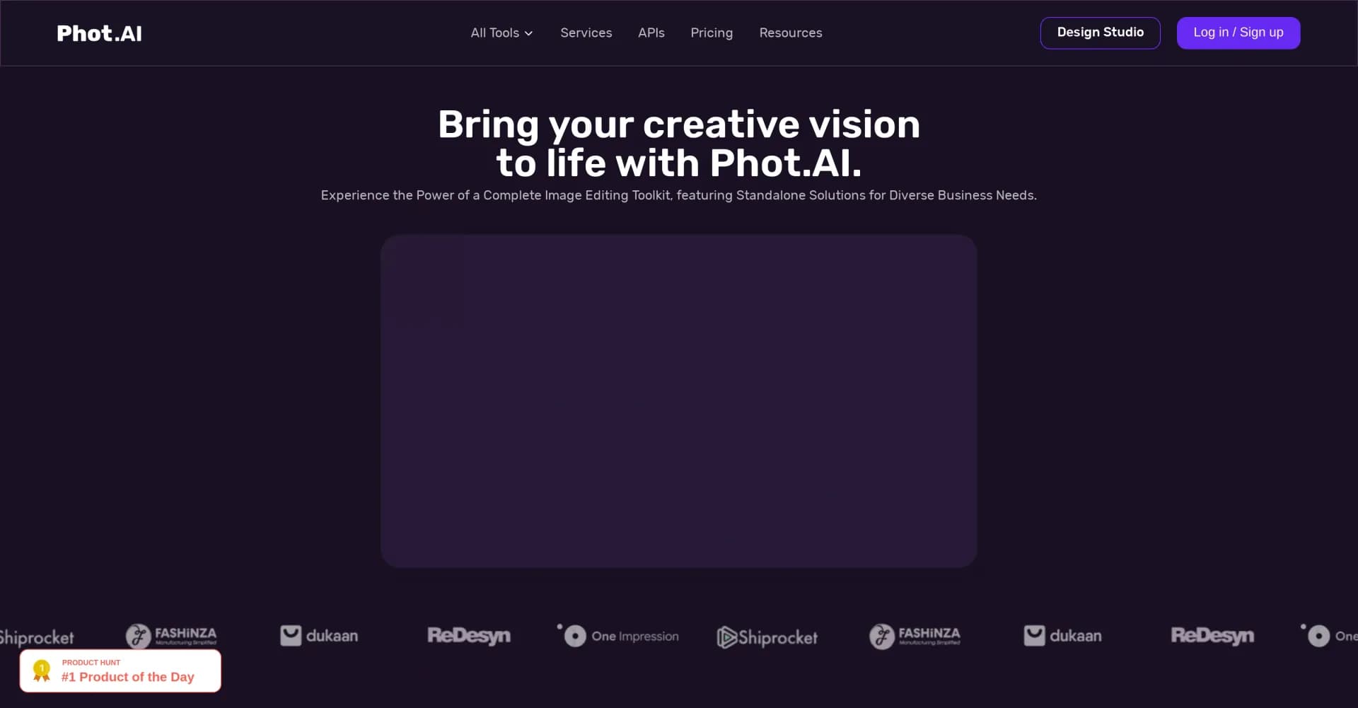 Phot AI homepage screenshot — Transform photos with AI-powered editing tools.