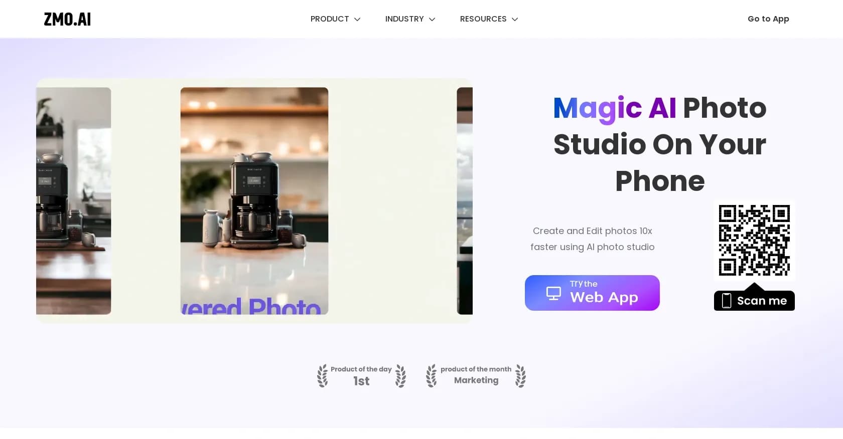Magic AI Photo Studio homepage screenshot — Create and edit photos 10x faster with AI