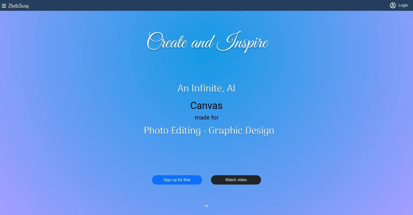 PhotoFairy homepage screenshot — Infinite AI canvas for photo editing and design