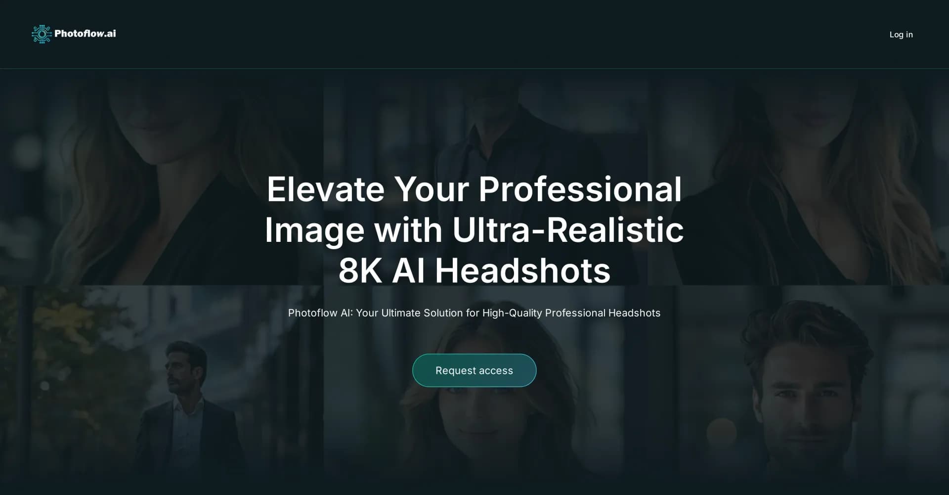 Photoflow AI homepage screenshot — Create ultra-realistic 8K AI headshots for your professional