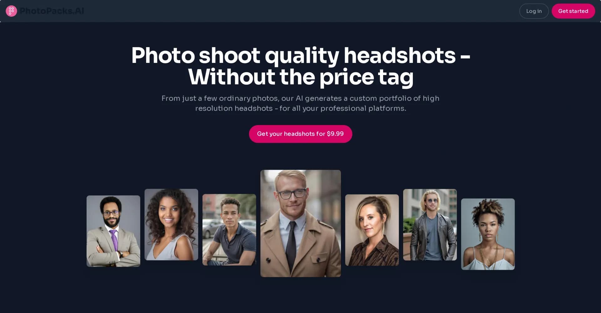 PhotoPacks.AI homepage screenshot — Transform ordinary photos into stunning works of art.