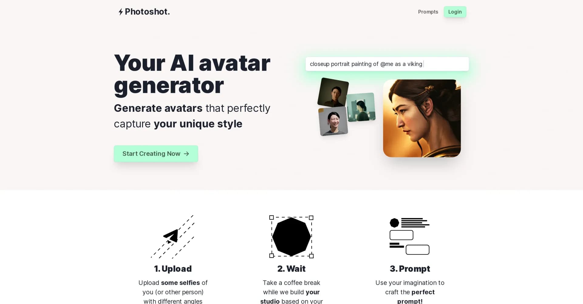 Photoshot AI Avatar Generator homepage screenshot — Generate custom AI avatars from your selfies