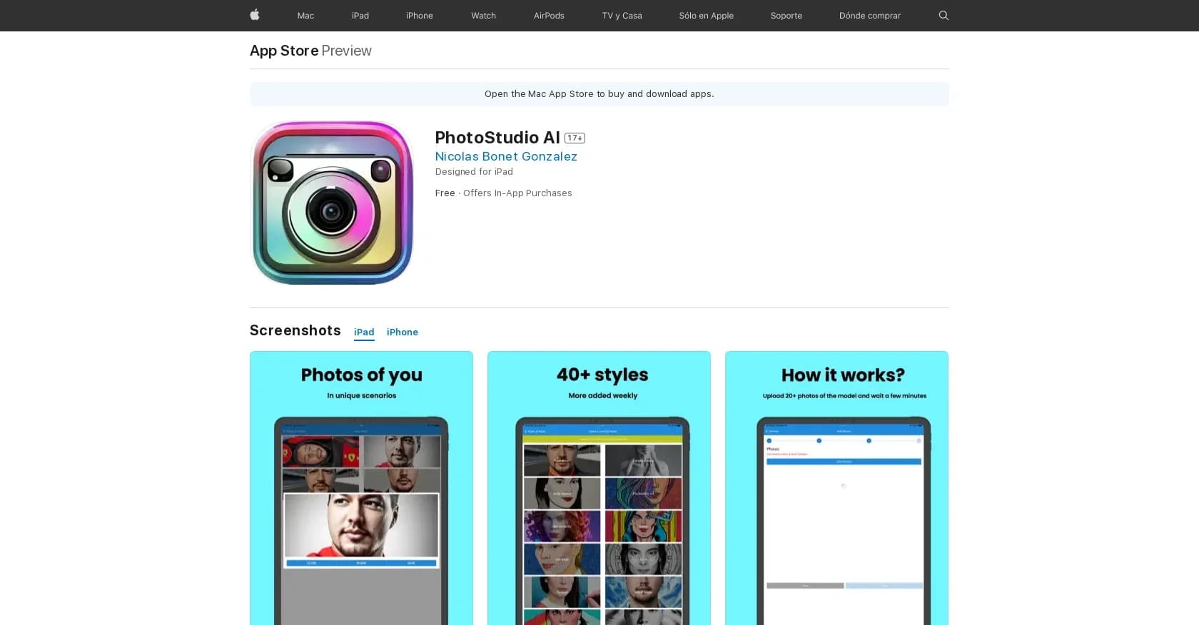 Photostudio AI homepage screenshot — Creation of personalized avatar images.