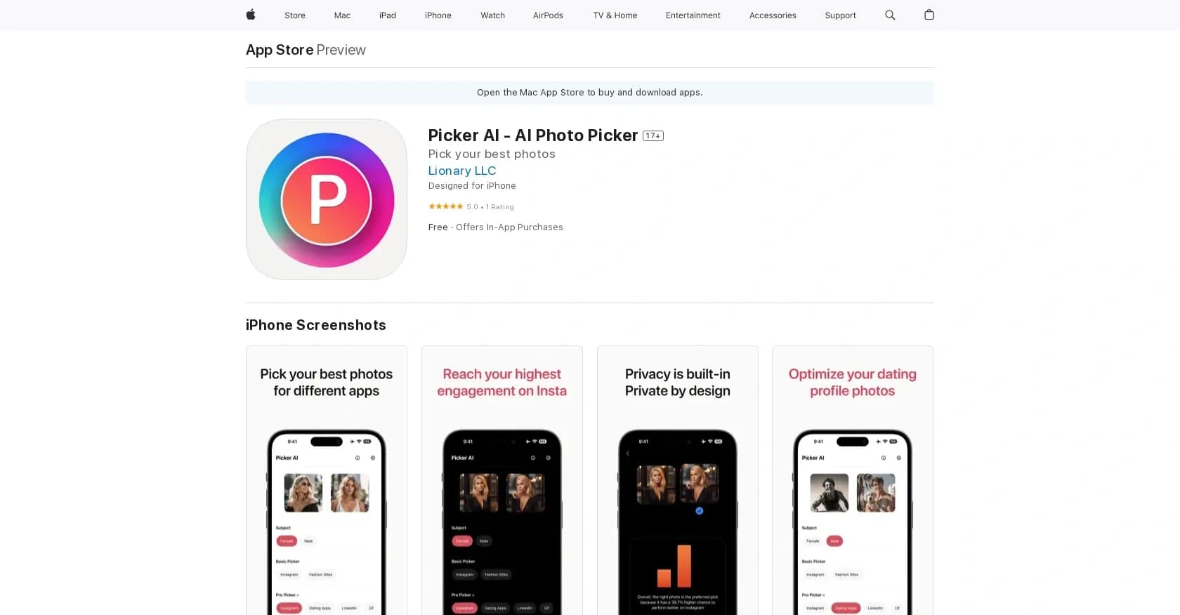 Picker AI homepage screenshot — Efficient iOS photo management.