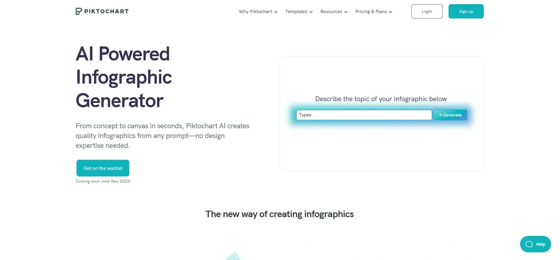 Piktochart homepage screenshot — Visually appealing infographics with ease.