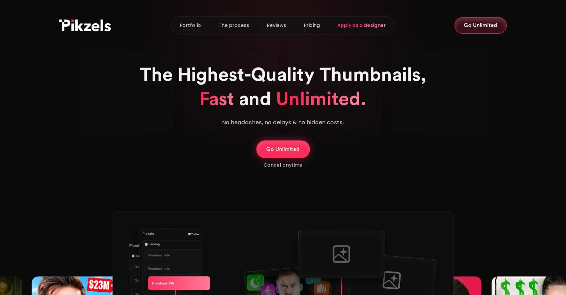 Pikzels homepage screenshot — Connect top talent with visionary clients.