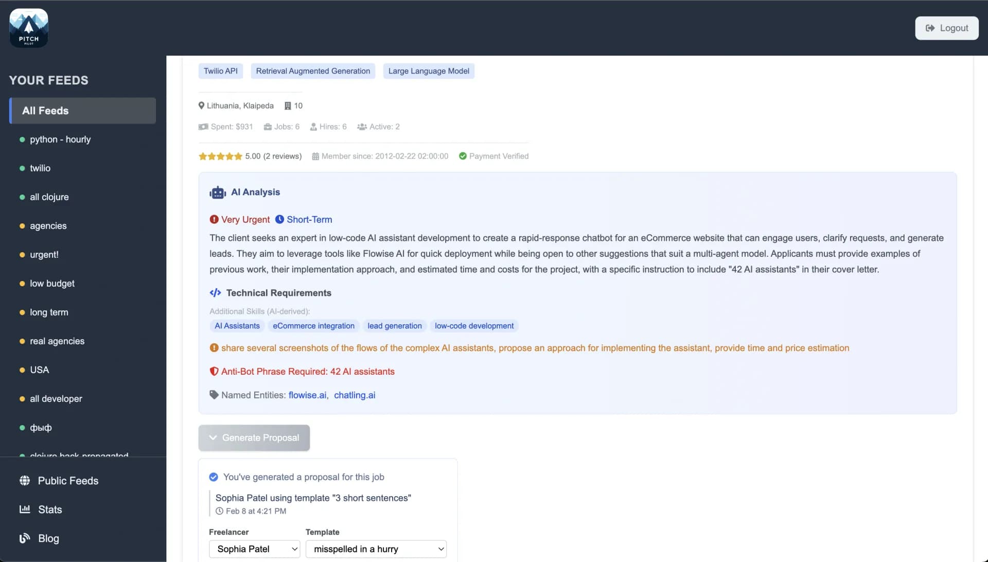 Pitch Pilot homepage screenshot — Win More on Upwork with AI-Powered Job Alerts & Proposals
