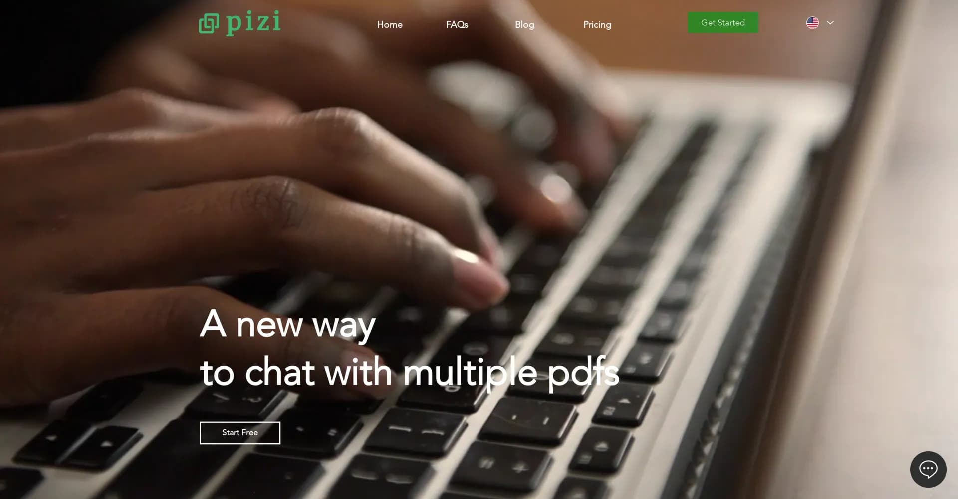 Pizi AI homepage screenshot — AI-powered chat for multiple PDFs