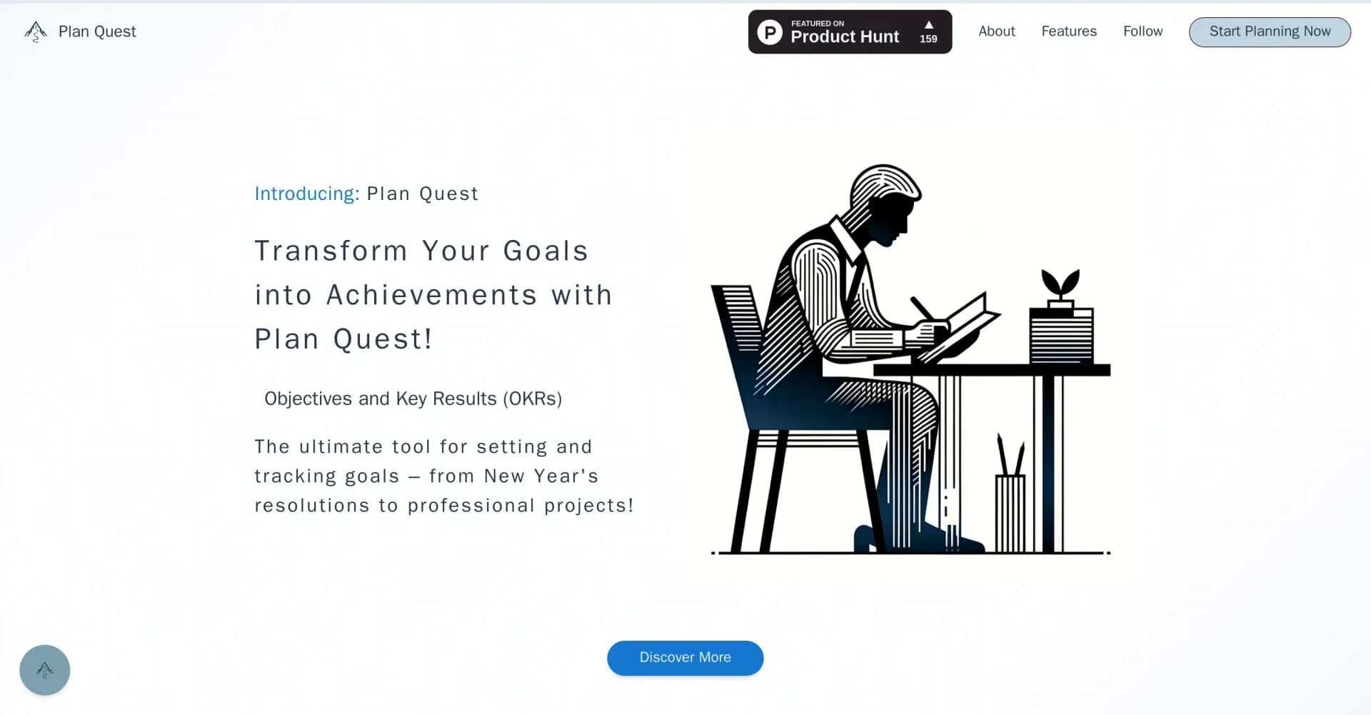 Plan Quest homepage screenshot — Transform your goals into achievements with Plan Quest!