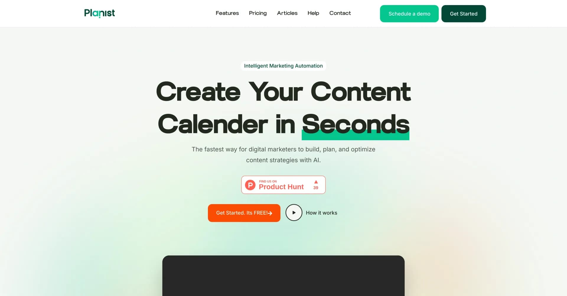 Planist homepage screenshot — AI-powered marketing automation for smarter content strategi