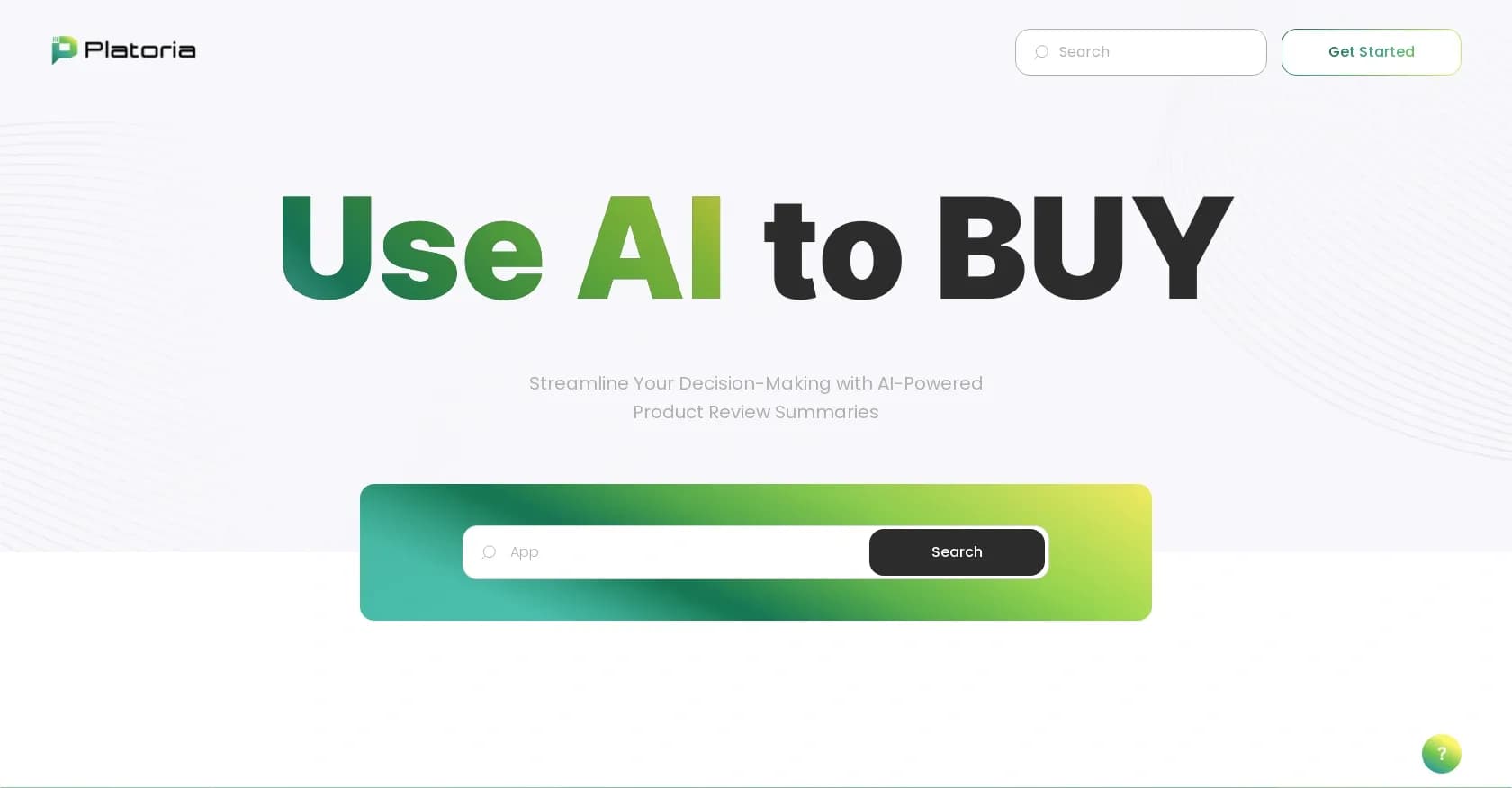 Platoria homepage screenshot — Find the perfect device with AI-powered review summaries.
